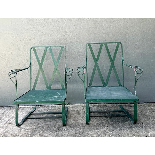 Green Vintage Sculptural Iron Springer Lounge Chairs - A Pair For Sale - Image 8 of 16