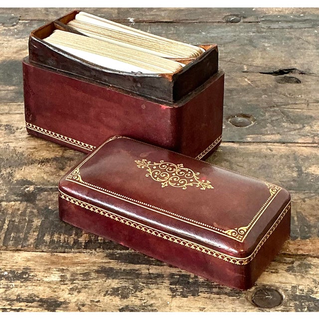 Vintage Gold Embossed Leather Card Box For Sale In West Palm - Image 6 of 12