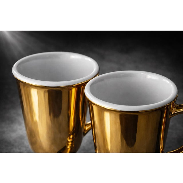 1950s Vintage Mid-Century Hall China Gold Luster Pedestal Irish Coffee Mugs — Pair, Model 1273 — Made in Usa For Sale - Image 5 of 8