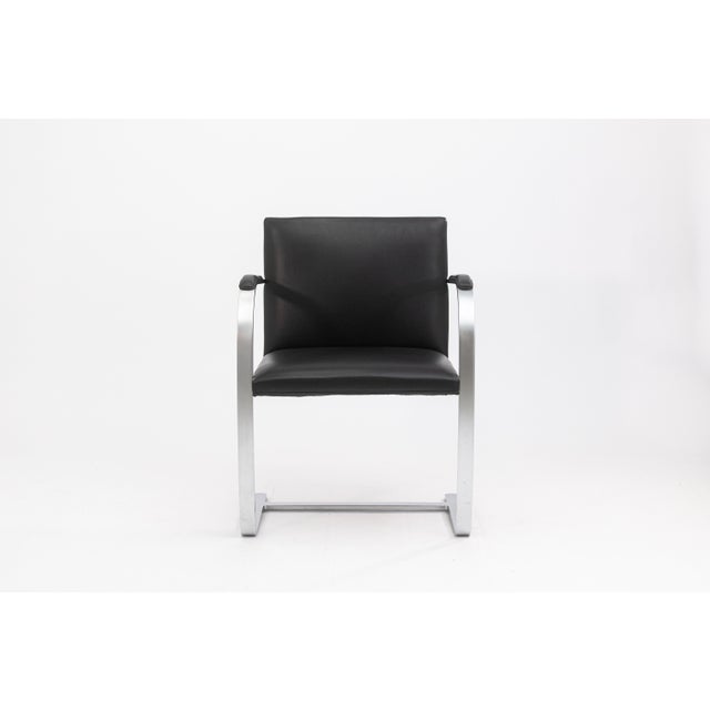 Knoll Set of 6 Mies Van Der Rohe for Knoll Brno Brushed Steel Black Leather Armchairs For Sale - Image 4 of 11