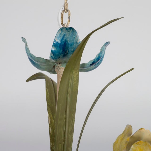 Painted tole floral motif chandelier For Sale In New York - Image 6 of 11