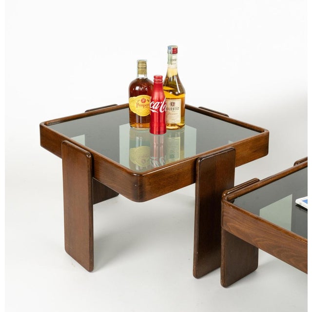 1970s Wood and Glass Nesting Tables by Gianfranco Frattini, Italy, 1970s, Set of 3 For Sale - Image 5 of 18
