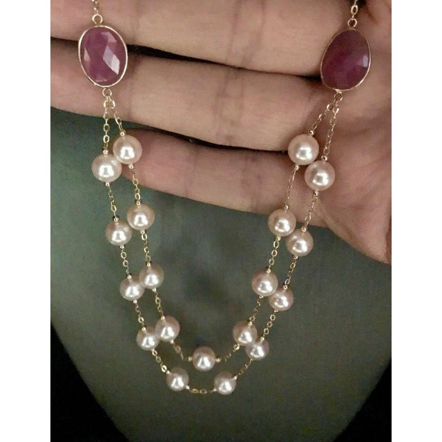 2010s Akoya Pearl Ruby Necklace 14k Gold Certified For Sale - Image 5 of 9
