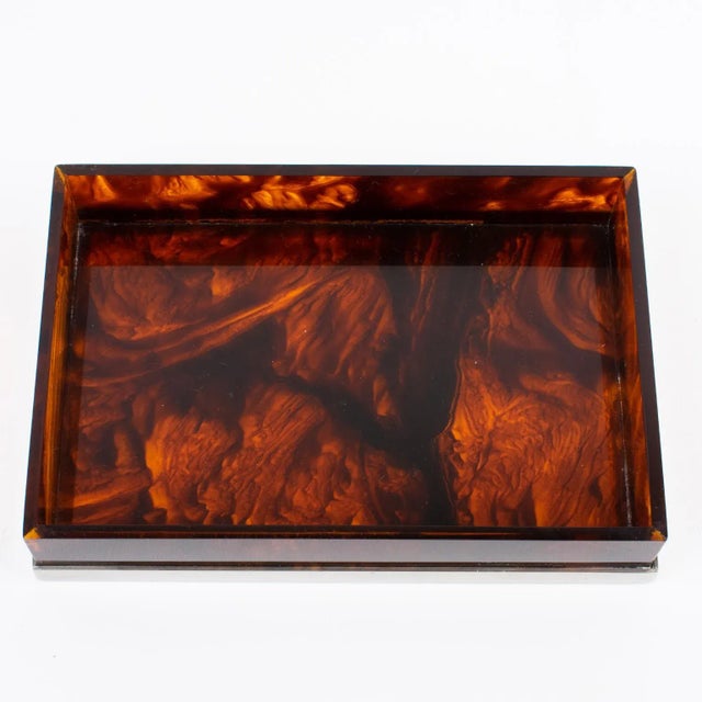 Brown Maison Mercier Paris, Tortoiseshell Lucite and Chrome Box, 1970s For Sale - Image 8 of 11