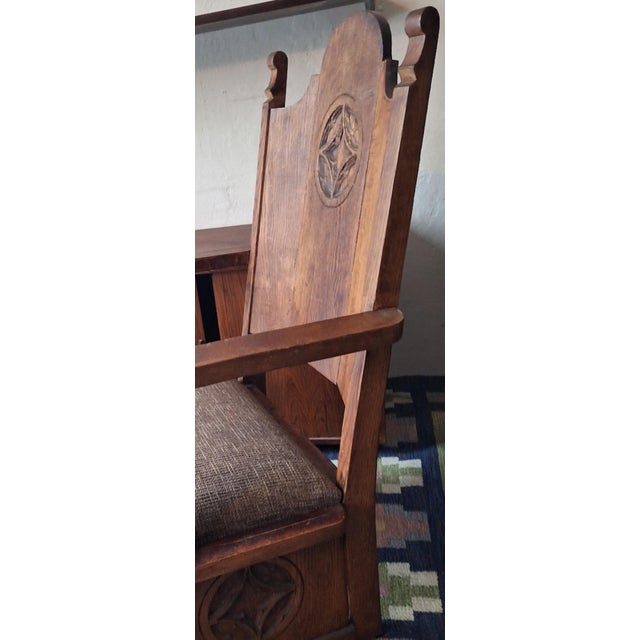 Antique Gothic Revival Carved Oak Armchair, 1910s For Sale - Image 3 of 12