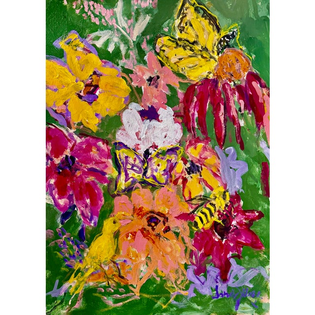 The Secret Garden , Acrylic on Paper ..Birds, Butterflies and Bees For Sale