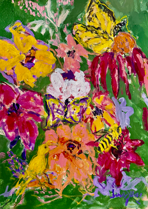 The Secret Garden , Acrylic on Paper ..Birds, Butterflies and Bees