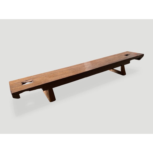 Andrianna Shamaris Brutalist Reclaimed Teak Wood Bench For Sale - Image 9 of 18