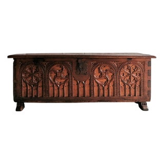 Antique Gothic / Neo-Gothic Oak Chest, 19th Century For Sale