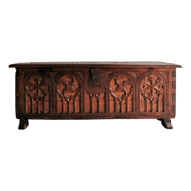 Antique Gothic / Neo-Gothic Oak Chest, 19th Century For Sale