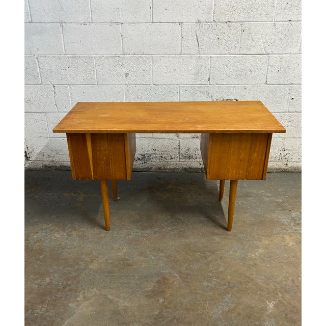 Brown Danish Freestanding Mid Century Modern Oak Writing Desk 6 Drawers, 1960s For Sale - Image 8 of 8