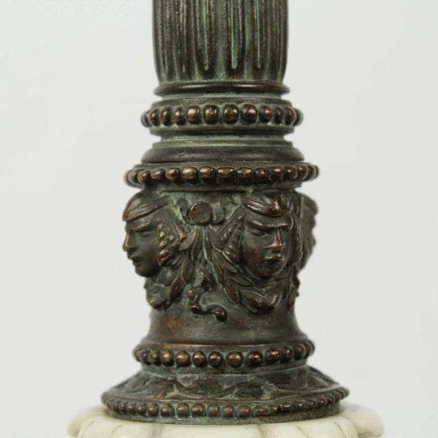 Early 20th Century Antique E. F. Caldwell Bronze and Marble Table Lamp with Figural Greek Mask Feet For Sale - Image 5 of 11
