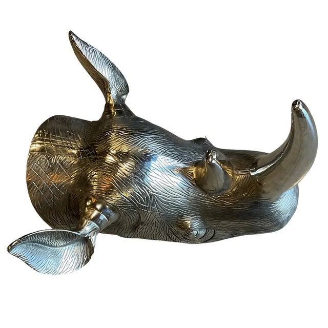 Beautifully Detailed Rhinoceros Head Cast Aluminum Wall Sculpture Mounts to wall with bracket shown in images Origin...
