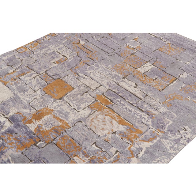 Rug & Kilim Hand-Knotted Abstract rug in Purple, White, Orange Pattern by Rug & Kilim - 6x9 For Sale - Image 4 of 6