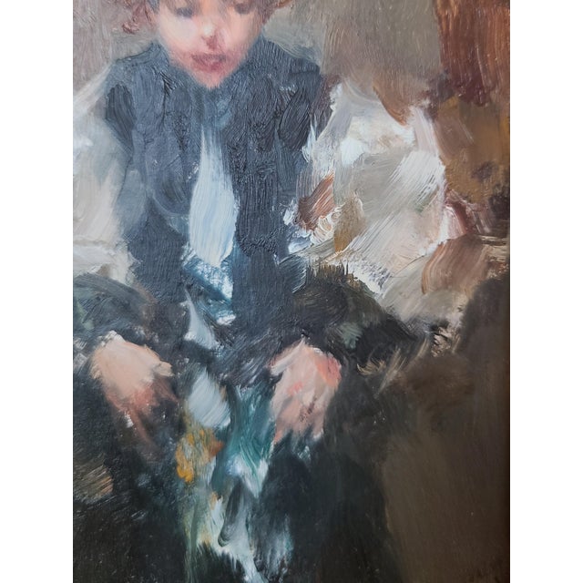 Ramon Kelley Oil Painting Portrait of a Young Girl in a Victorian Dress For Sale - Image 4 of 11