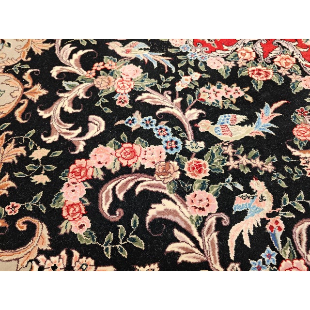Vintage Persian Tabriz Rug, Hand-Knotted Wool & Silk, Floral Garden Pattern, Black & Red, 8x10 For Sale - Image 4 of 18
