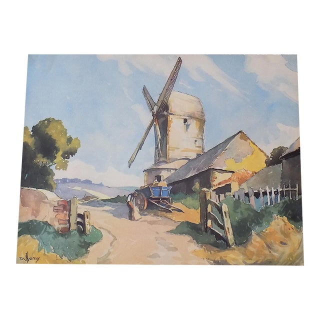 Large Vintage Landscape Lithograph of "The White Mill" in Sandwich, England After Listed British Artist W. Hyams For Sale