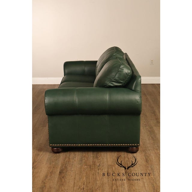 Green Leather Sleeper Sofa with Nailhead Trim For Sale - Image 11 of 18