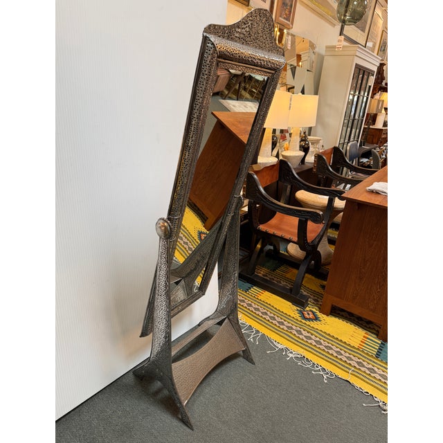 Hand Hammered Tin Cheval Floor Mirror For Sale - Image 4 of 13