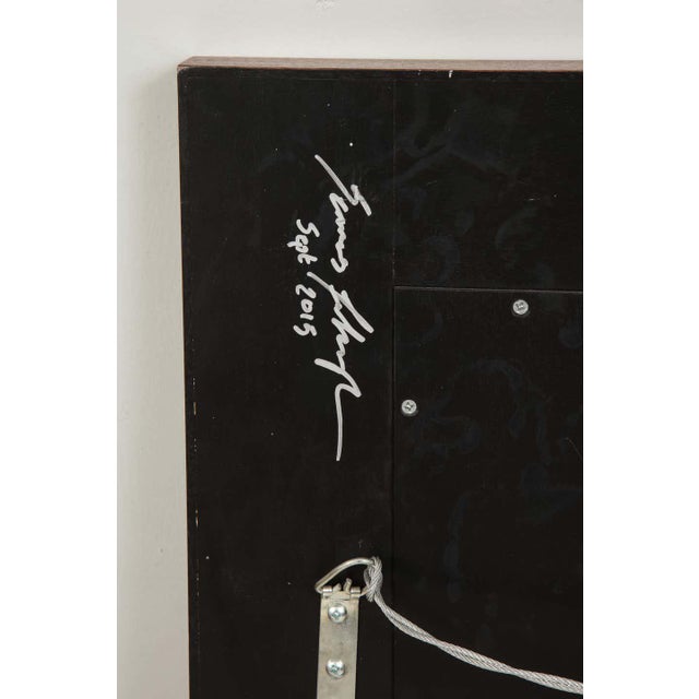 Cream Bespoke Parchment Framed Mirror With Mahogany Frame For Sale - Image 8 of 9