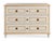 White wash finish case with gold leaf accents on Acacia solids. Six soft-close drawers with antique brass hardware