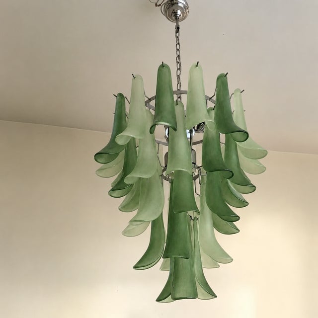 Contemporary Mazzega-Style Frosted Green Random Glass Chandelier For Sale - Image 11 of 16