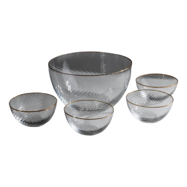 Vintage Glass Bowls with Gilt Rims, 1970s, Set of 5 For Sale