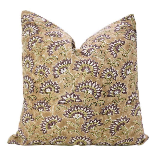 Fabdivine Rajnigandha Handmade Block Print Pillow Covers 14x14 Inches Pure Linen Floral Decorative Cushion Cover For Sale