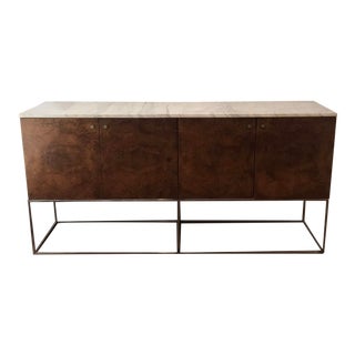 Milo Baughman for Thayer Coggin Burled Wood 72” Four Door Buffet With Chrome Base For Sale