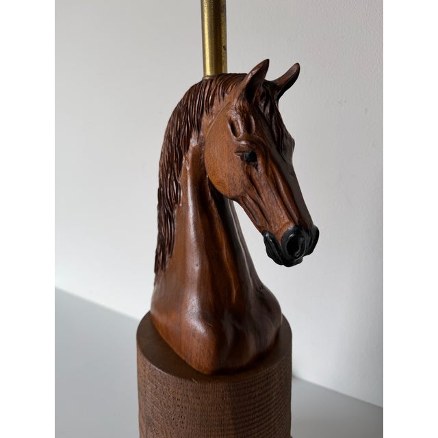 1970s Vintage Equestrian Carved Wooden Horse Table Lamp For Sale - Image 5 of 12