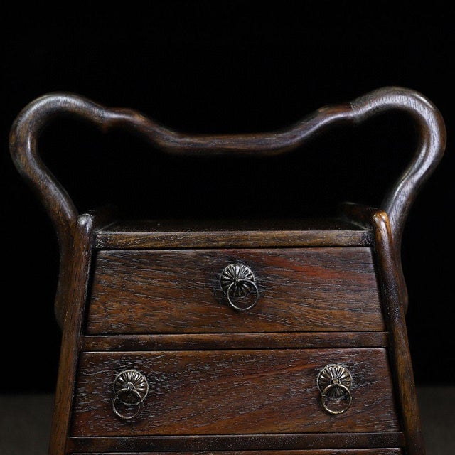 Brown Vintage Chinese Huali Rosewood Three-Drawer Tiered Box With Handle For Sale - Image 8 of 9