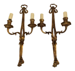 1920s Gilt Bronze Bow Sconces - A Pair