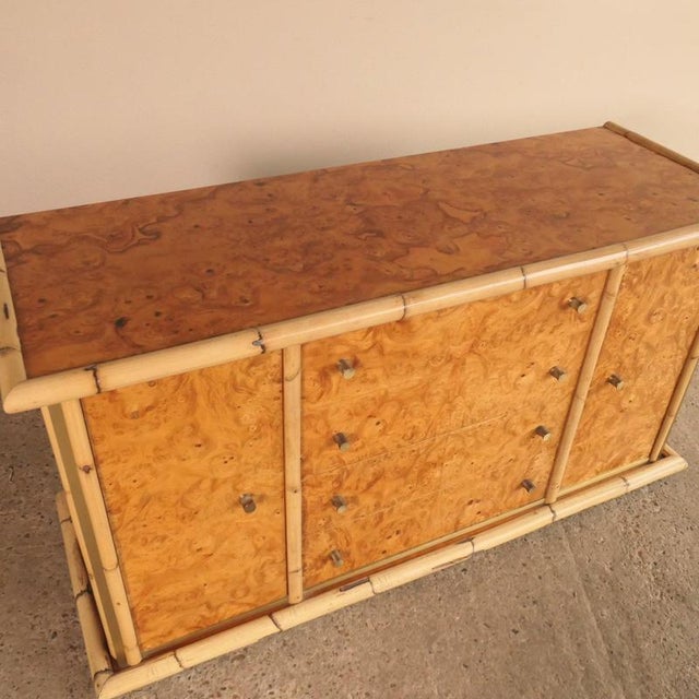 Burl Bamboo Sideboard Sideboard constructed from bamboo and walnut burl with solid brass detailing, produced by Studio...