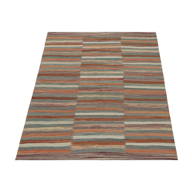 Persian 1950s Vintage Persian Kilim in Panel-Weave With Polychromatic Stripes by Rug & Kilim For Sale - Image 3 of 6