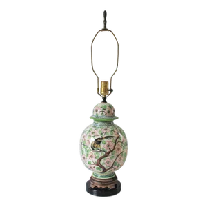 Vintage Ginger Jar Ceramic Cherry Blossom Tree Table Lamp W/ Birds and Butterflies