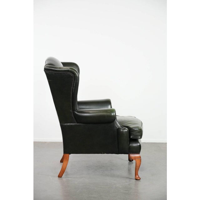 Chesterfield Wing Chair in Cowhide Leather For Sale - Image 3 of 17
