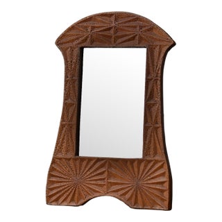 Antique Carved Wood Frame With Expanded Finish + Mirror, Circa Early 20th Century For Sale