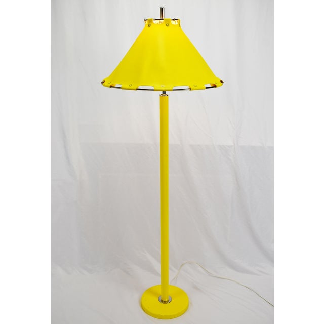 Mid Century Modern Yellow Floor Lamp W/ Naugahyde Lamp Shade Chairish