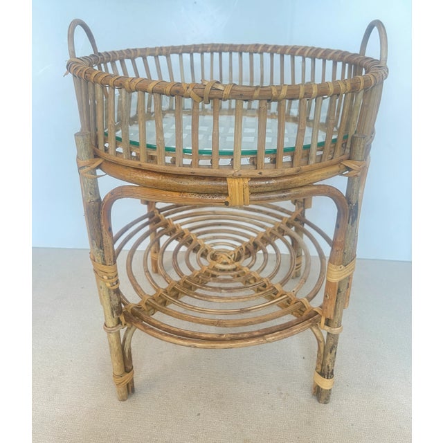 Boho Chic Vintage Rattan Tray Tables, Glass Insert, a-Pair For Sale - Image 3 of 14