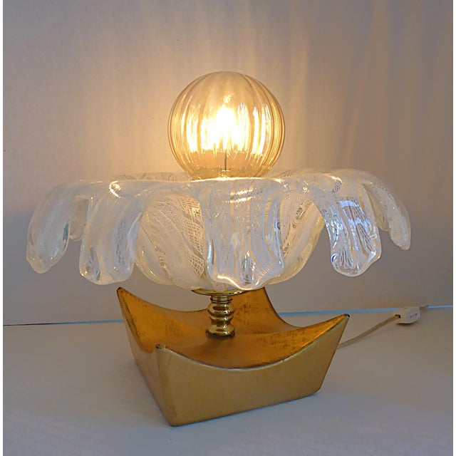 Unusual Mid Century Modern Murano Glass Table / Shelf Lamp Latticino Technique 1950s For Sale - Image 13 of 16