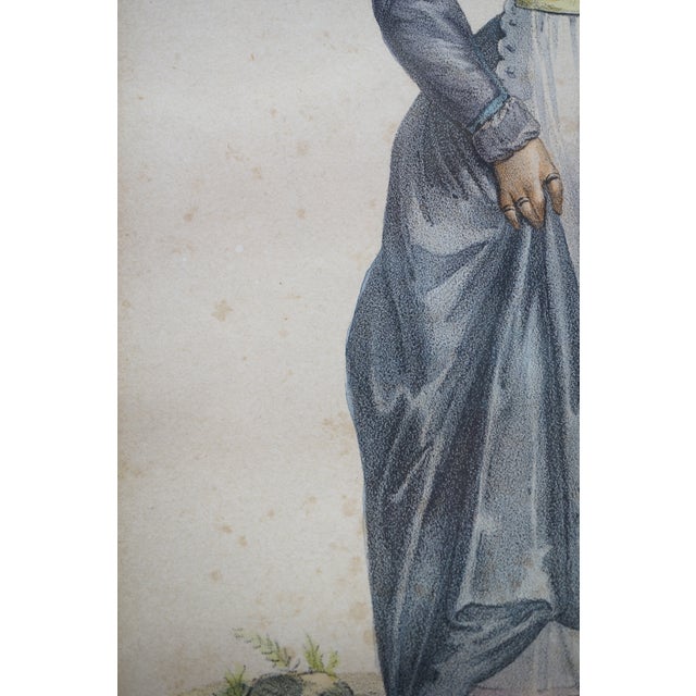 Antique French 1820s Collection of Tuscan Fashion Costume Engravings 26" For Sale - Image 9 of 18