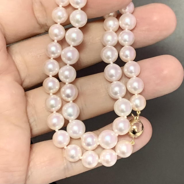 Akoya Pearl Necklace 14k Yellow Gold Certified For Sale - Image 4 of 8