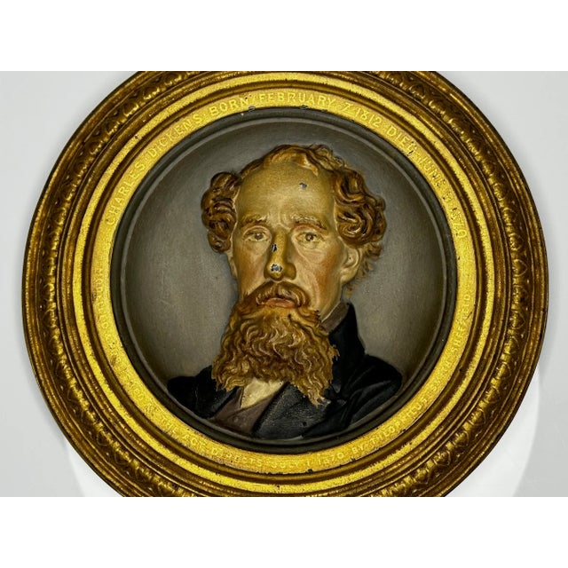 1 Beautiful Antique British Victorian 19th Century Gilt Bronze In Low Relief Charles Dickens Portrait Wall Sculpture....