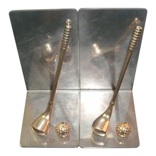 Silver & Goldtone Dimensional Golf Bookends - a Pair For Sale