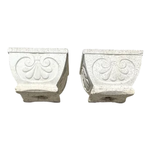 Vintage 1950 Square Fleur De Lis Stone Aggregate Concrete Garden Planters - Set of 2