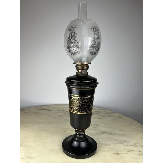 Ceramic Oil Lamp in Bronze and Glass, Italy, 1930s For Sale - Image 4 of 11