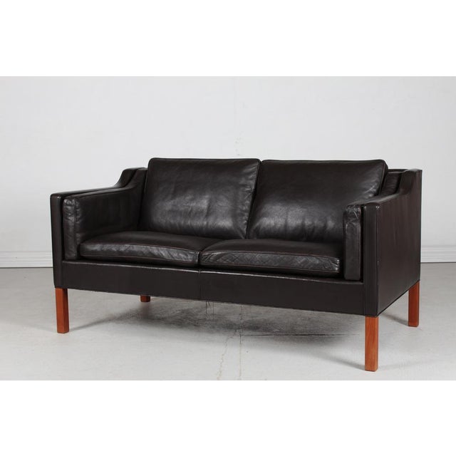 Danish vintage Børge Mogensen sofa 2 persons model 2212. It's upholstered with the original dark mocha colored leather,...