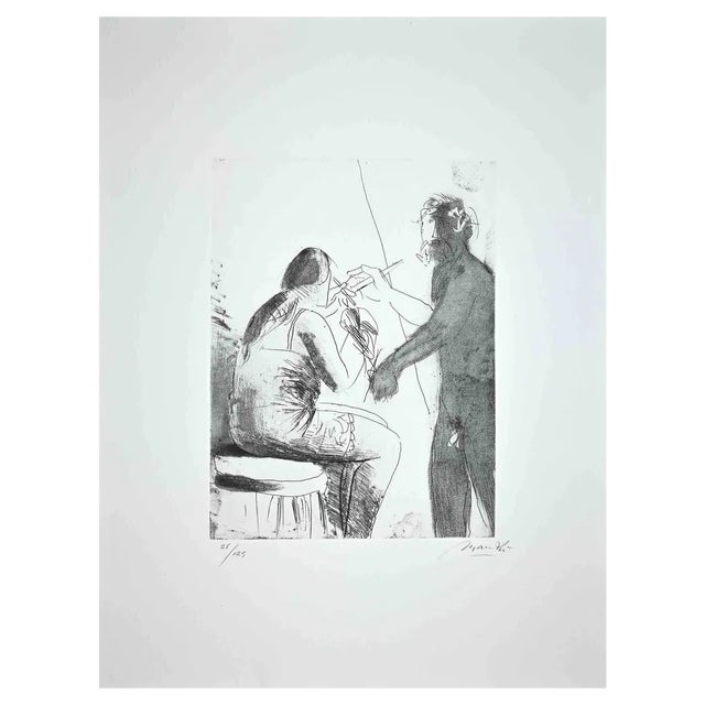 Giacomo Manzú, In the Atelier, Original Etching, 1968 For Sale