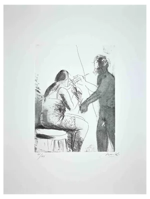 Giacomo Manzú, In the Atelier, Original Etching, 1968