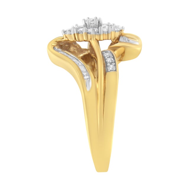 Early 21st Century 10K Yellow Gold 1/2 cttw Diamond Cluster Cocktail Ring (J-K Clarity, I1-I2 Color) - Size 6 For Sale - Image 5 of 7